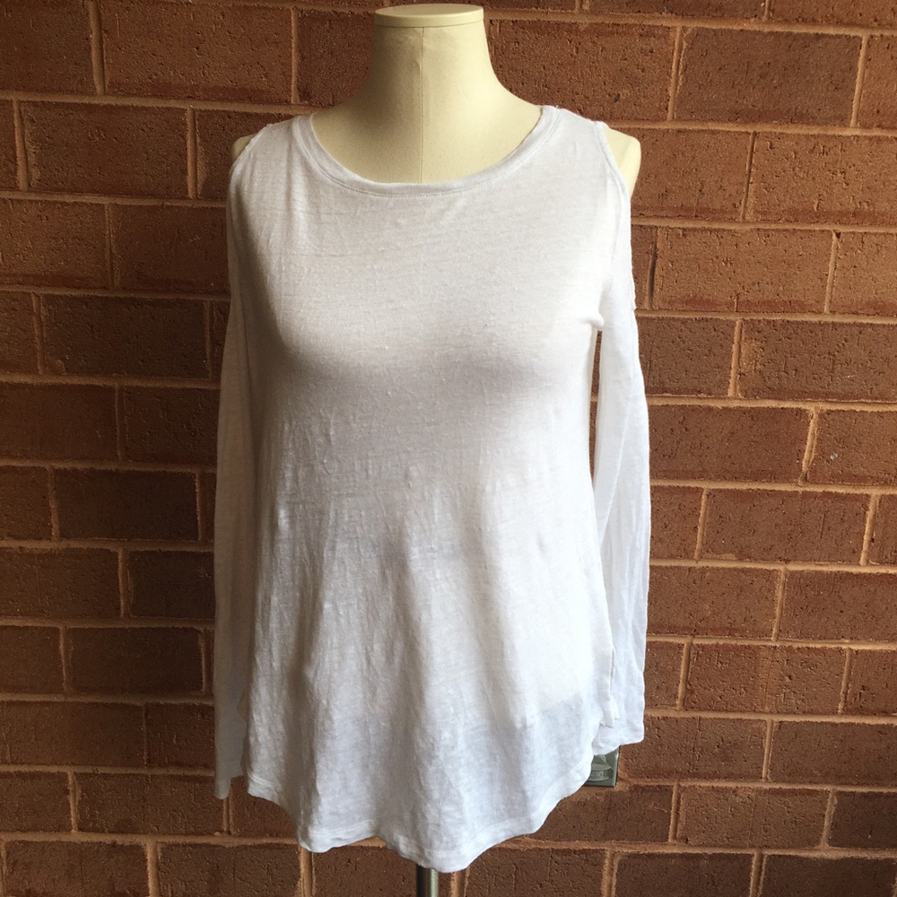 Sanctuary White Linen Cold Shoulder Long Sleeve T-Shirt